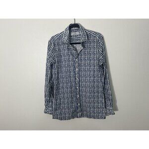 Knot Standard Blue Patterned Button Down Cotton Shirt Size Medium